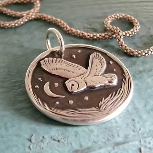 Owl and Moon Oval Pendant and Necklace #1404 - Picture 7 of 8